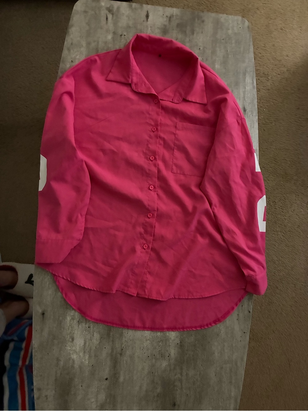 Hot Pink Button-Down Shirt with White Sleeve Detail CHICAGO NEW YORK EST 2015